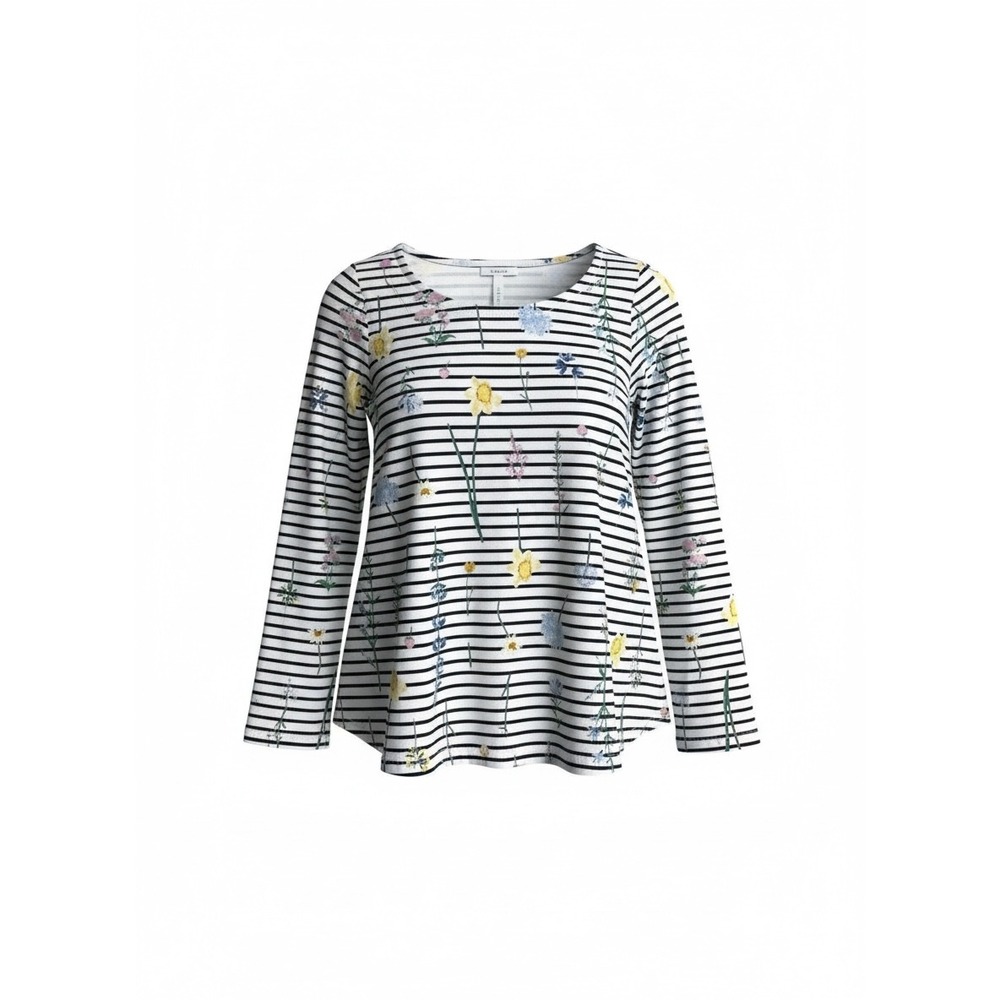NWT Joules Harbour LT Print Striped Floral Long Sleeve Top White Navy US 6
